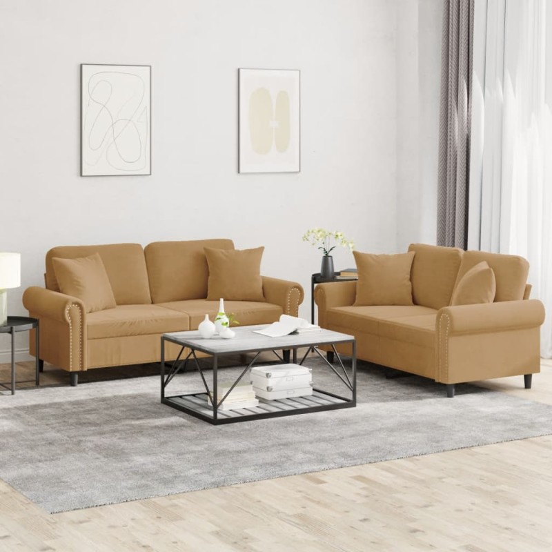 vidaXL 2-tlg. Sofagarnitur mit Kissen Braun Samt vidaXL 2-tlg. Sofagarnitur mit Kissen Braun Samt