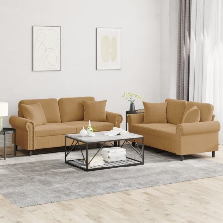 vidaXL 2-tlg. Sofagarnitur mit Kissen Braun Samt