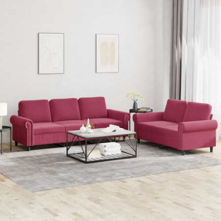vidaXL 2-tlg. Sofagarnitur mit Kissen Weinrot Samt