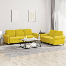 vidaXL 2-tlg. Sofagarnitur mit Kissen Gelb Samt