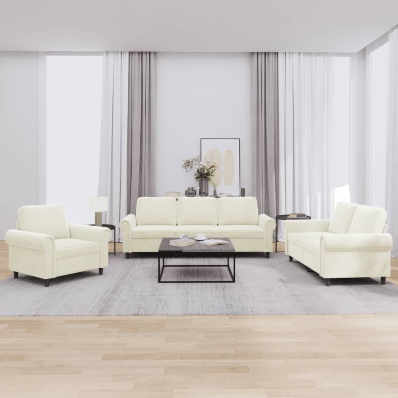 vidaXL 3-tlg. Sofagarnitur mit Kissen Creme Samt vidaXL 3-tlg. Sofagarnitur mit Kissen Creme Samt