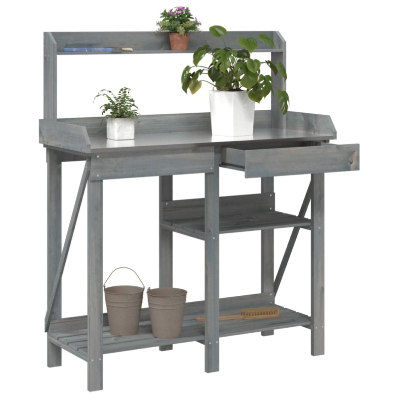 vidaXL Pflanztisch mit Ablagen Grau Massivholz Tanne vidaXL Pflanztisch mit Ablagen Grau Massivholz Tanne