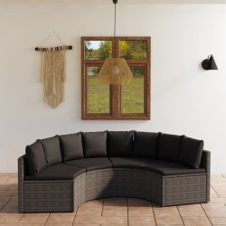 4-tlg. Garten-Sofagarnitur mit Auflagen Poly Rattan Grau