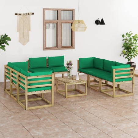 9-tlg. Garten-Lounge-Set mit Kissen Imprägniertes Kiefernholz