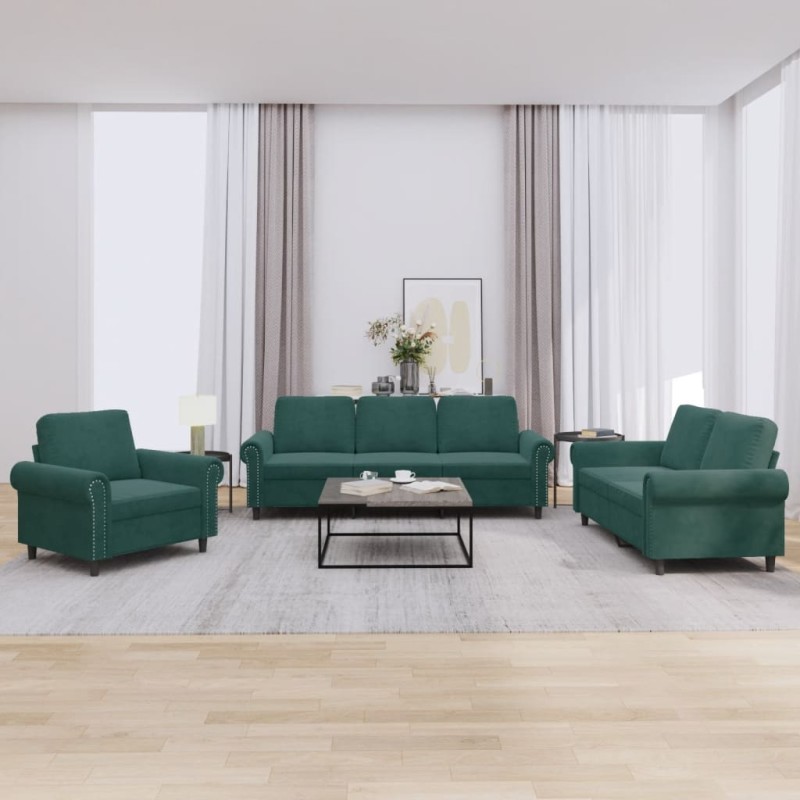 vidaXL 3-tlg. Sofagarnitur mit Kissen Dunkelgrün Samt vidaXL 3-tlg. Sofagarnitur mit Kissen Dunkelgrün Samt