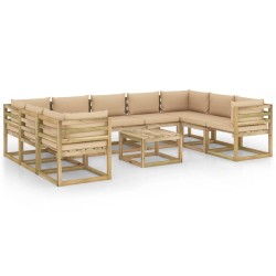 10-tlg. Garten-Lounge-Set mit Kissen Imprägniertes Kiefernholz