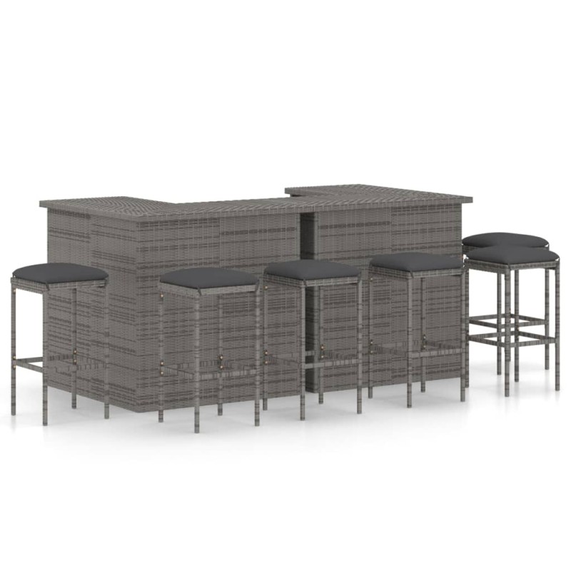 vidaXL 8-tlg. Gartenbar-Set mit Kissen Poly Rattan Grau vidaXL 8-tlg. Gartenbar-Set mit Kissen Poly Rattan Grau