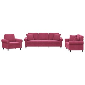 vidaXL 3-tlg. Sofagarnitur mit Kissen Weinrot Samt