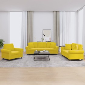 vidaXL 3-tlg. Sofagarnitur mit Kissen Gelb Samt