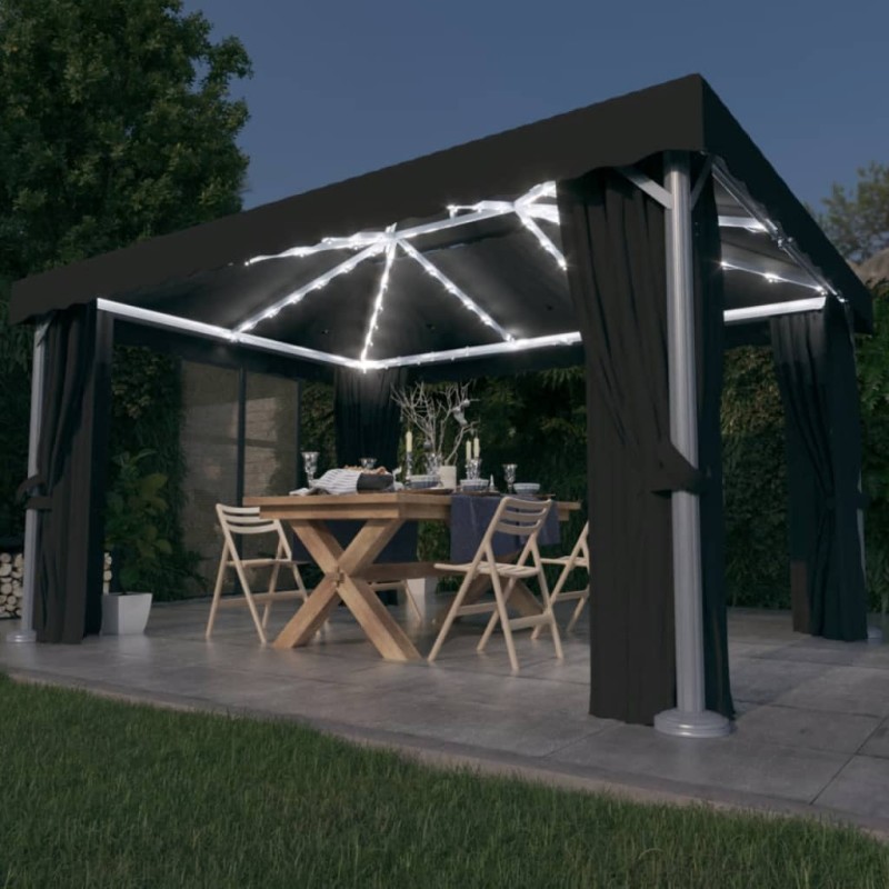 vidaXL Pavillon mit Vorhängen & LED-Lichterkette 4x3 m Anthrazit vidaXL Pavillon mit Vorhängen & LED-Lichterkette 4x3 m Anthrazit