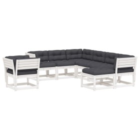 vidaXL 8-tlg. Garten-Lounge-Set mit Kissen Weiß Massivholz Kiefer