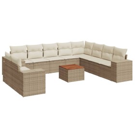 vidaXL 11-tlg. Garten-Sofagarnitur mit Kissen Beige Poly Rattan