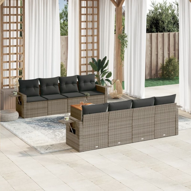 vidaXL 9-tlg. Garten-Sofagarnitur mit Kissen Grau Poly Rattan vidaXL 9-tlg. Garten-Sofagarnitur mit Kissen Grau Poly Rattan
