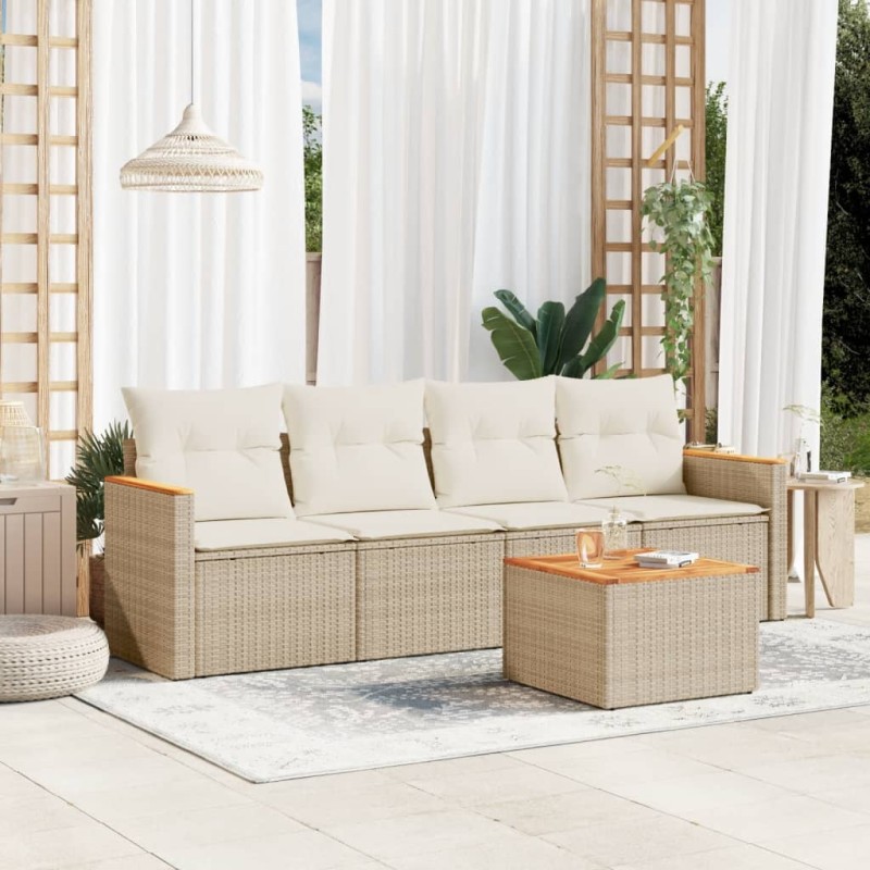 vidaXL 5-tlg. Garten-Sofagarnitur mit Kissen Beige Poly Rattan vidaXL 5-tlg. Garten-Sofagarnitur mit Kissen Beige Poly Rattan