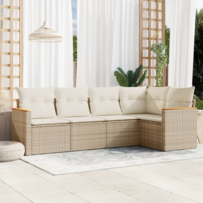 vidaXL 5-tlg. Garten-Sofagarnitur mit Kissen Beige Poly Rattan vidaXL 5-tlg. Garten-Sofagarnitur mit Kissen Beige Poly Rattan