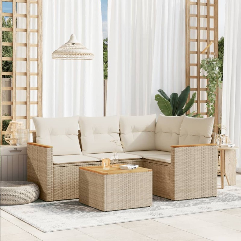 vidaXL 5-tlg. Garten-Sofagarnitur mit Kissen Beige Poly Rattan vidaXL 5-tlg. Garten-Sofagarnitur mit Kissen Beige Poly Rattan