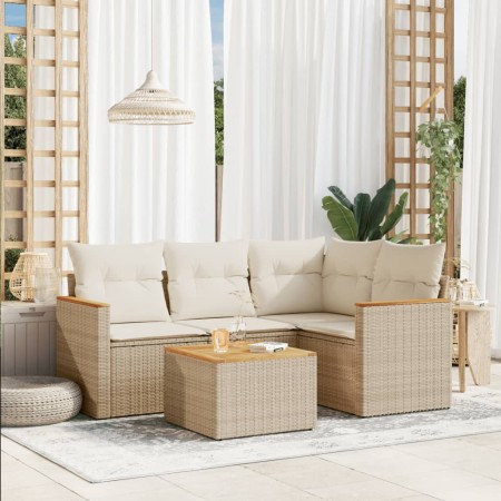 vidaXL 5-tlg. Garten-Sofagarnitur mit Kissen Beige Poly Rattan