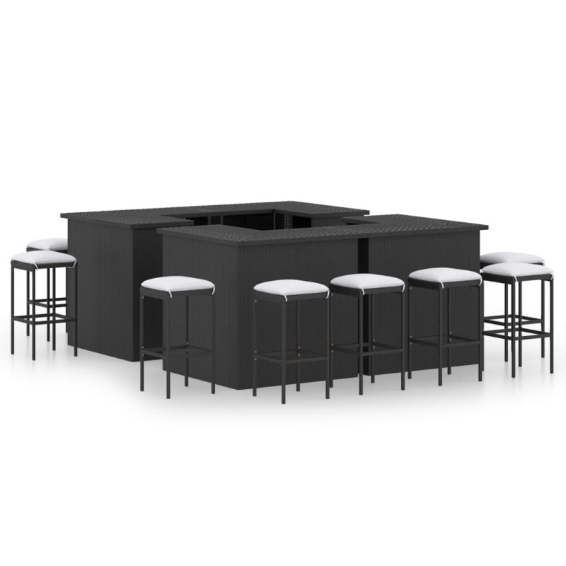 16-tlg. Gartenbar-Set mit Kissen Poly Rattan Schwarz 16-tlg. Gartenbar-Set mit Kissen Poly Rattan Schwarz
