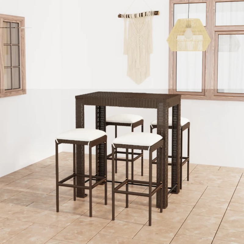 5-tlg. Gartenbar-Set mit Kissen Poly Rattan Braun 5-tlg. Gartenbar-Set mit Kissen Poly Rattan Braun
