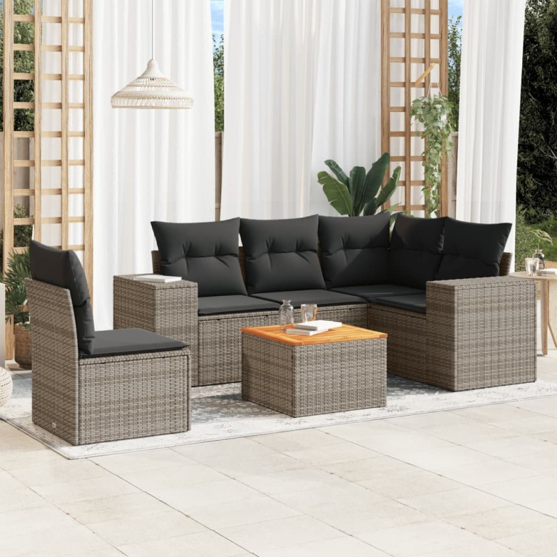vidaXL 6-tlg. Garten-Sofagarnitur mit Kissen Grau Poly Rattan vidaXL 6-tlg. Garten-Sofagarnitur mit Kissen Grau Poly Rattan