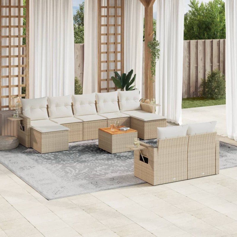 vidaXL 10-tlg. Garten-Sofagarnitur mit Kissen Beige Poly Rattan vidaXL 10-tlg. Garten-Sofagarnitur mit Kissen Beige Poly Rattan