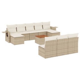 vidaXL 11-tlg. Garten-Sofagarnitur mit Kissen Beige Poly Rattan