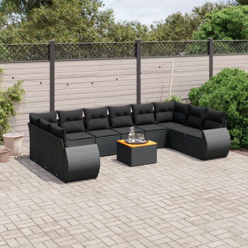 vidaXL 11-tlg. Garten-Sofagarnitur mit Kissen Schwarz Poly Rattan vidaXL 11-tlg. Garten-Sofagarnitur mit Kissen Schwarz Poly Rattan