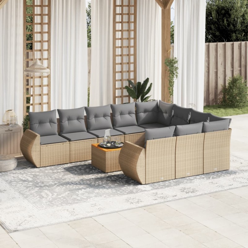 vidaXL 11-tlg. Garten-Sofagarnitur mit Kissen Beige Poly Rattan vidaXL 11-tlg. Garten-Sofagarnitur mit Kissen Beige Poly Rattan