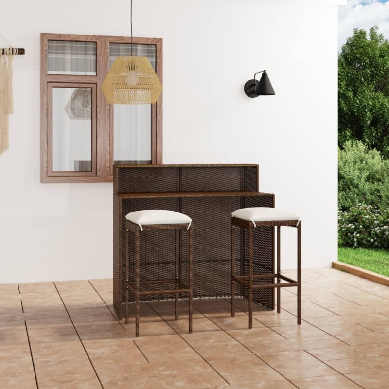 3-tlg. Gartenbar-Set mit Kissen Braun 3-tlg. Gartenbar-Set mit Kissen Braun