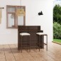 3-tlg. Gartenbar-Set mit Kissen Braun 3-tlg. Gartenbar-Set mit Kissen Braun