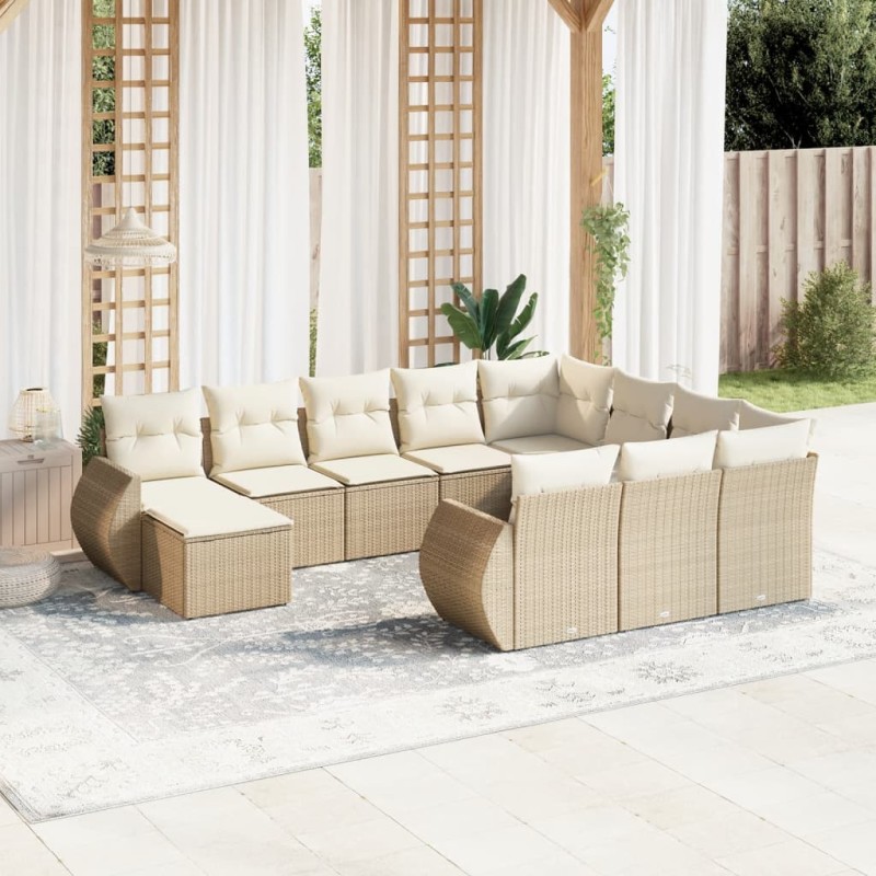 vidaXL 11-tlg. Garten-Sofagarnitur mit Kissen Beige Poly Rattan vidaXL 11-tlg. Garten-Sofagarnitur mit Kissen Beige Poly Rattan