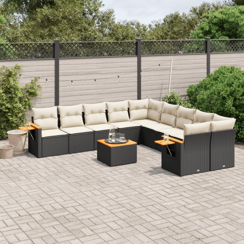 vidaXL 11-tlg. Garten-Sofagarnitur mit Kissen Schwarz Poly Rattan vidaXL 11-tlg. Garten-Sofagarnitur mit Kissen Schwarz Poly Rattan