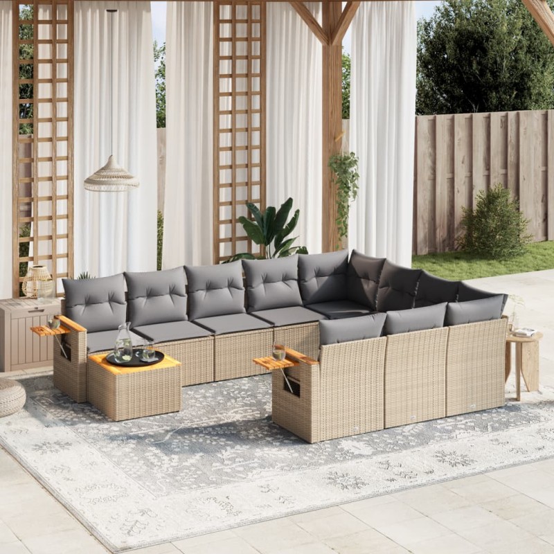 vidaXL 11-tlg. Garten-Sofagarnitur mit Kissen Beige Poly Rattan vidaXL 11-tlg. Garten-Sofagarnitur mit Kissen Beige Poly Rattan