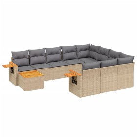 vidaXL 11-tlg. Garten-Sofagarnitur mit Kissen Beige Poly Rattan
