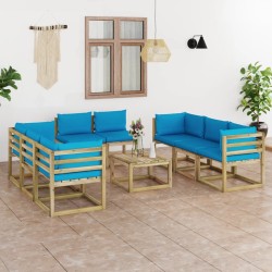9-tlg. Garten-Lounge-Set mit Kissen Imprägniertes Kiefernholz