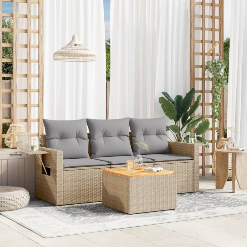 vidaXL 4-tlg. Garten-Sofagarnitur mit Kissen Beigemischung Poly Rattan vidaXL 4-tlg. Garten-Sofagarnitur mit Kissen Beigemischung Poly Rattan