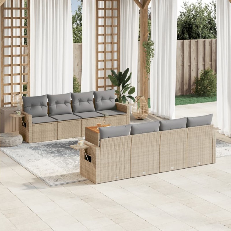 vidaXL 9-tlg. Garten-Sofagarnitur mit Kissen Beige Poly Rattan vidaXL 9-tlg. Garten-Sofagarnitur mit Kissen Beige Poly Rattan