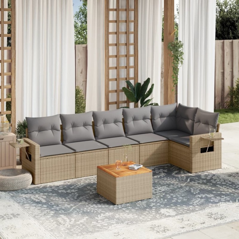 vidaXL 7-tlg. Garten-Sofagarnitur mit Kissen Beige Poly Rattan vidaXL 7-tlg. Garten-Sofagarnitur mit Kissen Beige Poly Rattan
