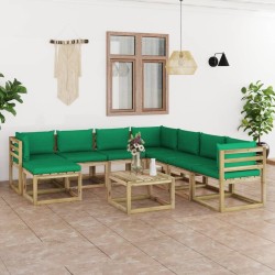 9-tlg. Garten-Lounge-Set mit Kissen Imprägniertes Kiefernholz