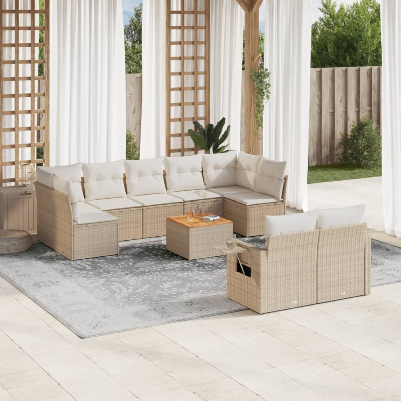 vidaXL 10-tlg. Garten-Sofagarnitur mit Kissen Beige Poly Rattan vidaXL 10-tlg. Garten-Sofagarnitur mit Kissen Beige Poly Rattan