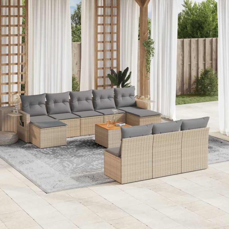 vidaXL 11-tlg. Garten-Sofagarnitur mit Kissen Beige Poly Rattan vidaXL 11-tlg. Garten-Sofagarnitur mit Kissen Beige Poly Rattan