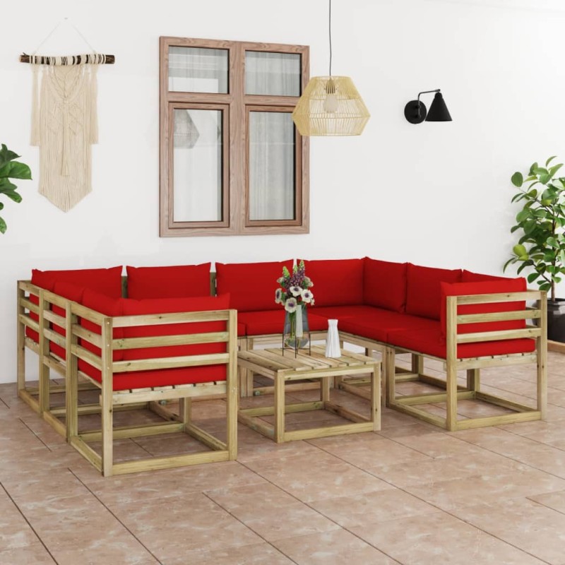 9-tlg. Garten-Lounge-Set mit Kissen Imprägniertes Kiefernholz 9-tlg. Garten-Lounge-Set mit Kissen Imprägniertes Kiefernholz