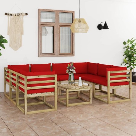 9-tlg. Garten-Lounge-Set mit Kissen Imprägniertes Kiefernholz