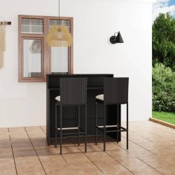 vidaXL 3-tlg. Gartenbar-Set mit Kissen Schwarz