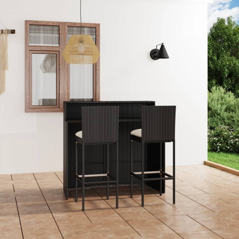 vidaXL 3-tlg. Gartenbar-Set mit Kissen Schwarz vidaXL 3-tlg. Gartenbar-Set mit Kissen Schwarz