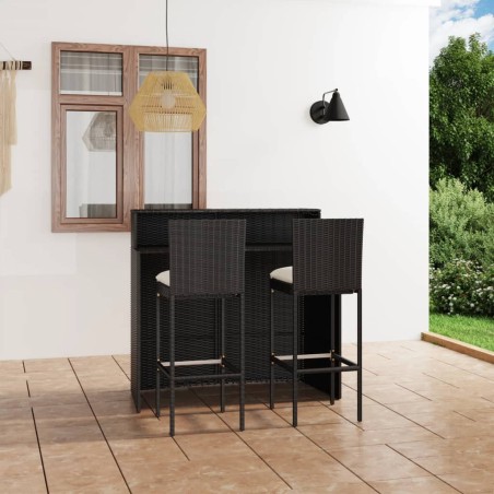 vidaXL 3-tlg. Gartenbar-Set mit Kissen Schwarz