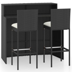 vidaXL 3-tlg. Gartenbar-Set mit Kissen Schwarz