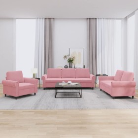 vidaXL 3-tlg. Sofagarnitur mit Kissen Rosa Samt