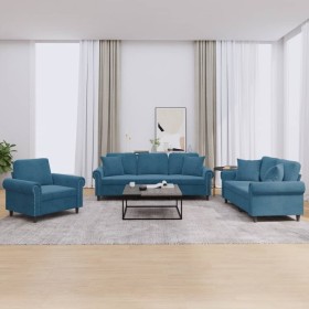 vidaXL 3-tlg. Sofagarnitur mit Kissen Blau Samt
