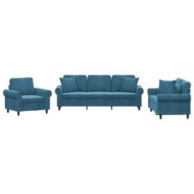 vidaXL 3-tlg. Sofagarnitur mit Kissen Blau Samt
